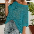 thumbnail image 2 of Crochet Coverups for Women Summer Cap Sleeve Hollow Out Casual Cruise Beach Vacation Tops Knit Pullover Sweater Turquoise M, 2 of 7