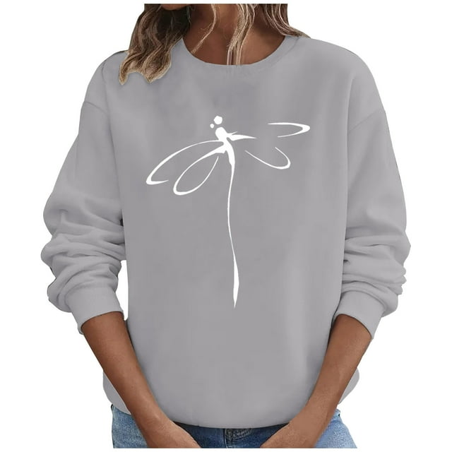Chemise à Manches Longues Femme Hauts Automne Manches Longues Chandail Ample Chemise Décontractée Imprimé Poitrine Col Rond Chandails en Molleton Manches Longues Chemises Femmes Chemises Manches Longues pour Femmes
