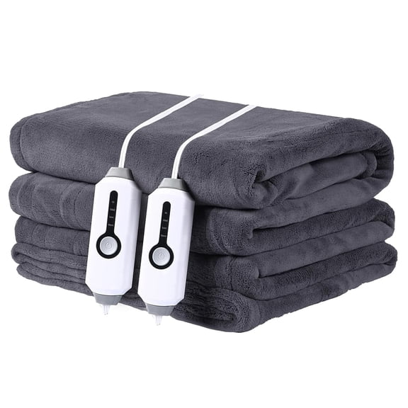YAKEE Electric Heated Blanket 90"x100" King Size with Dual Control, 4 Heat Levels, 10-Hour Auto-off, Soft Coral Fleece, Overheat Protection, Dark Gray