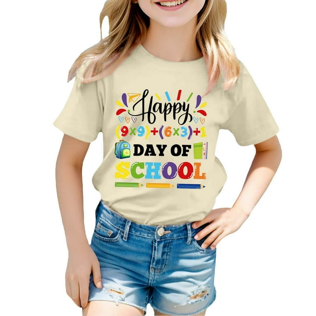 T-shirts pour Grandes Filles Mode Décontractée Imprimé Col Rond Ample Manches Courtes Haut Vêtements pour Enfants Taille 12-13T