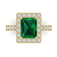 thumbnail image 2 of 3.84ct emerald cut green emerald 18k yellow gold halo Bridal Wedding Engagement Promise Anniversary Ring for Women size 6.75, 2 of 7