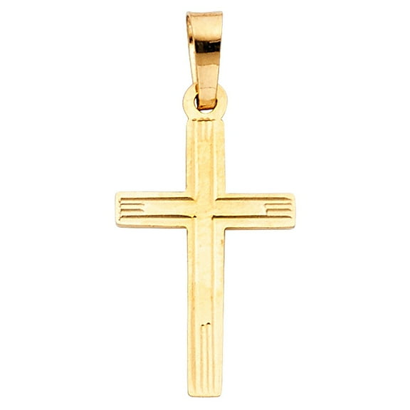 Precious Stars 14K Yellow Gold Unisex 11/16" Cross Pendant - No Chain, Pendant Only