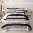 thumbnail image 2 of Homewish Black Gray Pink Stripe Twin Quilt Set, Sequin Print Geometric Twin Coverlet Set, 2-Piece 1 Bedspread and 1 Pillowcase, 2 of 7