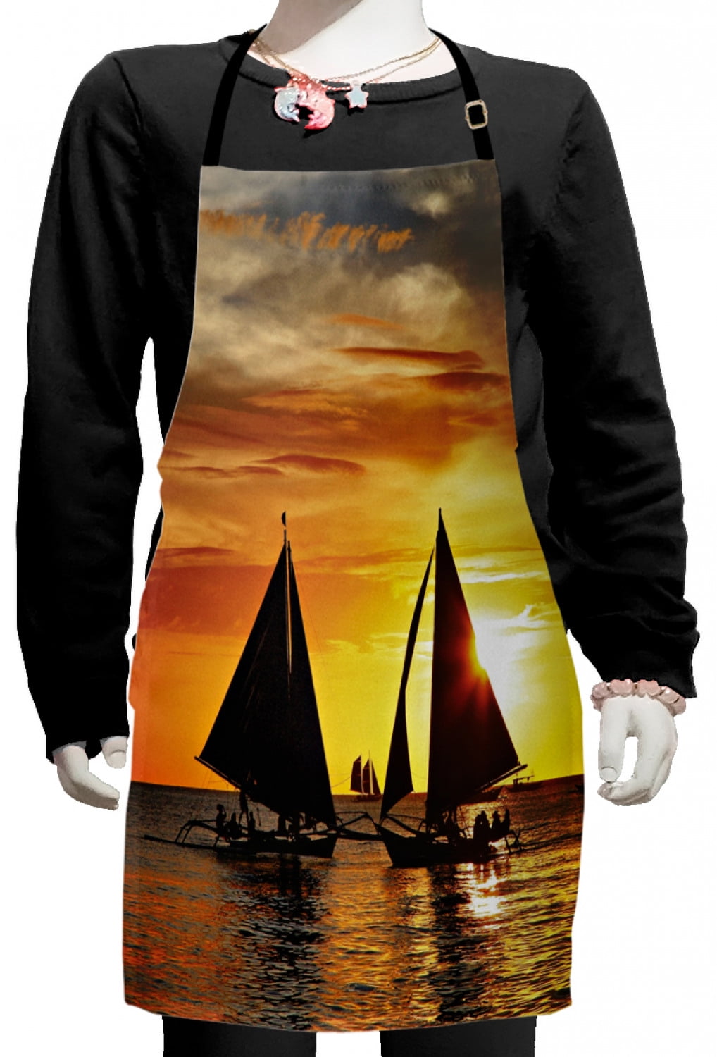 Sailboat Kids Apron Sailing To Sunset Boracay Island Evening Vacation Romantic Water Sports Boys Girls Apron Bib With Adjustable Ties For Cooking Baking Painting Marigold Dark Orange By Ambesonne Walmart Com
