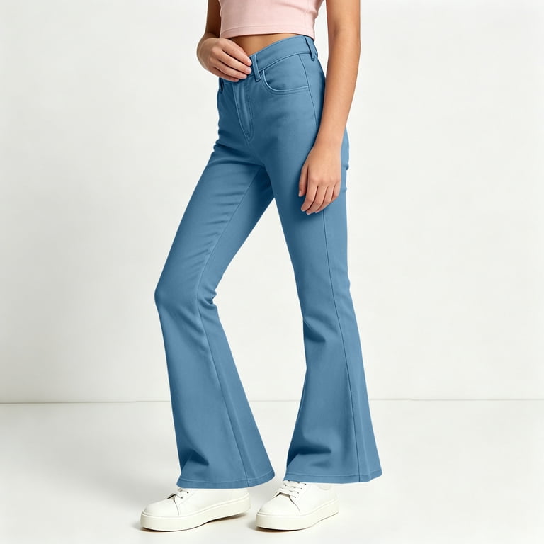 ZACPNCV Girls High Waisted Flare Pants Classic Solid Color Casual ...