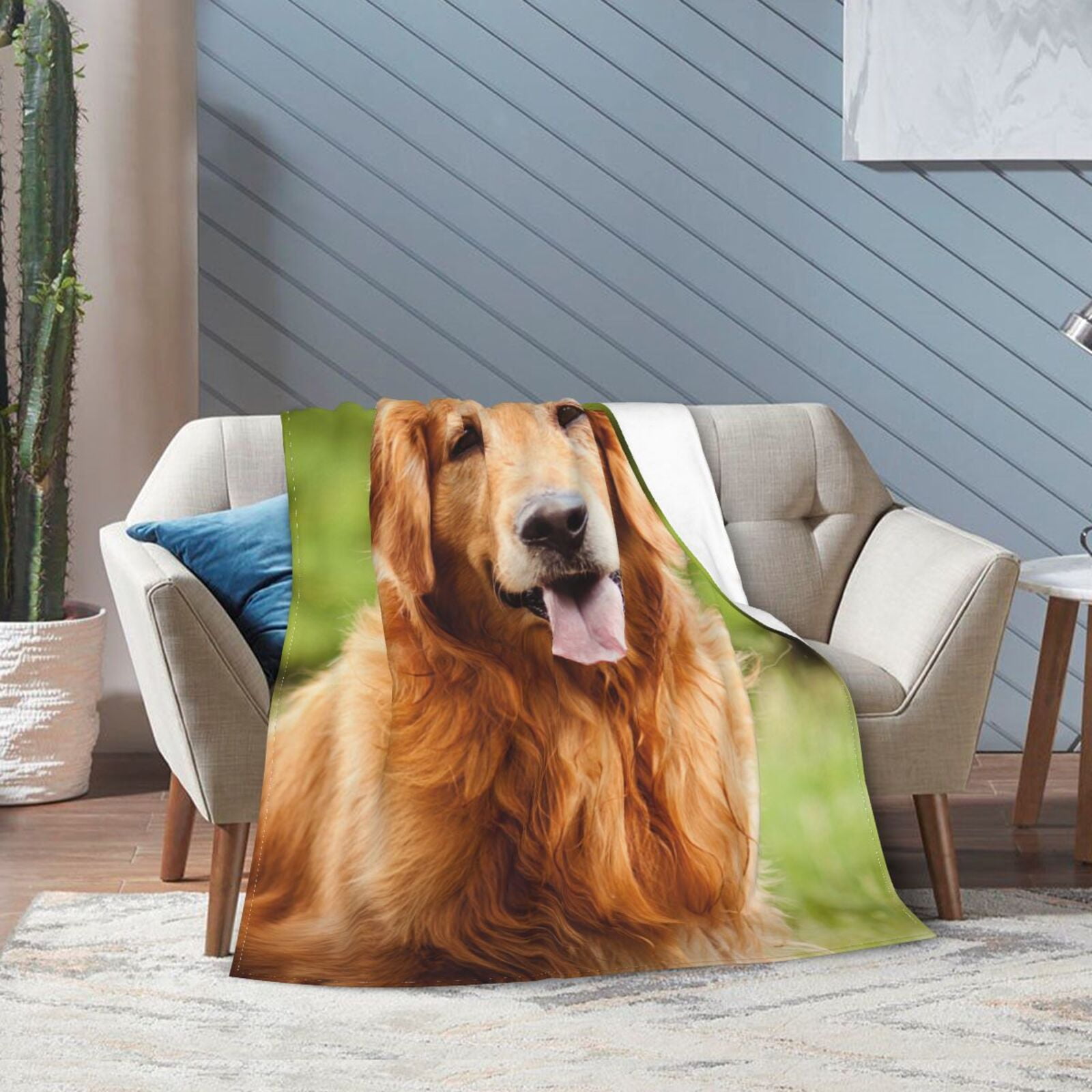 Wijzvio Golden Retriever Dog Throw Blanket Soft Fuzzy Fleece Blanket For Couch Bed Living Room Decoration 50"X40"