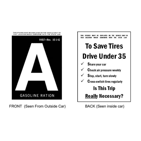 1942 A-Ration Sticker Reproduction Window Cling Decal Vintage Car Restoration