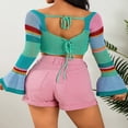 thumbnail image 4 of Women Fall Winter Crochet Knit Mesh Sweater Off Shoulder Long Sleeve Pullover Crop Tops Ribbed Blouse Tops, 4 of 6