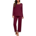thumbnail image 1 of Women's Long Sleeve Sleepwear Soft Crew Neck Pyjama Set,Wine Red, 1 of 5
