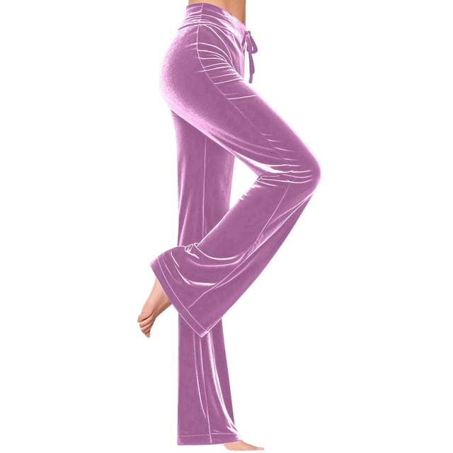 Karight Velvet Pants Women Lounge Comfy Velour Flare Pant Casual Wide Leg High Waisted Drawstring with Pockets
