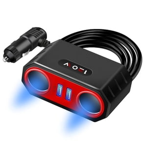 Feltree Car Mounted Cigarettes Lighter Adapter, 24V/ 12V Car Splitter Adapter for All Car Devices, One to Two Car Multifunctional Mobile Phone Charger