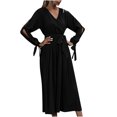 thumbnail image 1 of Vestido largo liso de manga larga con cuello en V informal para mujer a la moda sexy Fridja  NMB1049, 1 of 4