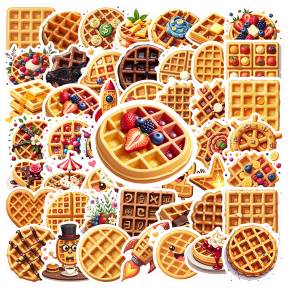 cartoon Waffle Theme Stickers, Waterproof Waffle Theme Sticker for Water Bottle Laptop Phone Cases Planner Skateboard Luggage Helmet Party Favor Decor, Ideal for Adults Teens Teacher Rewards