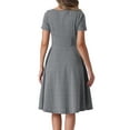thumbnail image 3 of Vestido Houndstooth INSPIRE CHIC para mujeres con cuello barco, mangas cortas, elegante, corte A, 3 of 5