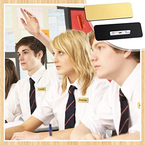 Quivanta 100 Pieces Name Tags with Pins 1 x 3 Inches Blank Name Tags Reusable ID Badge Holders with Clip for Office Workers Students Employee Custom(Gold)