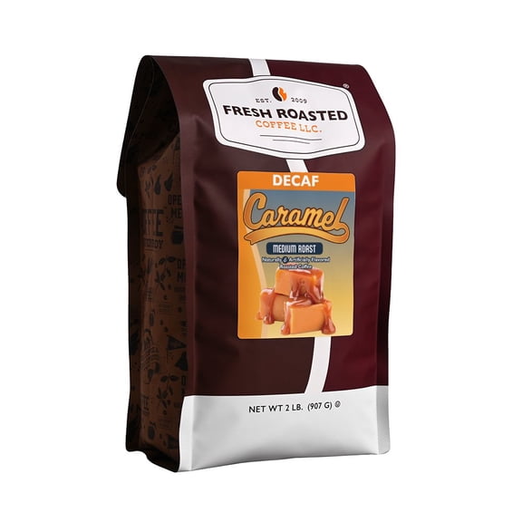 Fresh Roasted Coffee, Decaf Caramel Flavored Coffee, Medium Roast, Drip Ground, 32 oz 2 lbs