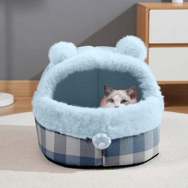 Cama para gatos de interior | Casa de gato plegable Cueva con alfombrilla de cojín de doble cara extraíble | Muebles para mascotas suaves y acogedores para gatos grandes y perros pequeños | Lavable