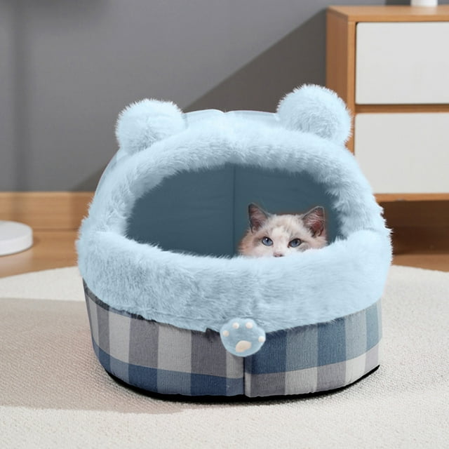 RKSTN Cat Bed Semi-Closed Cat Nest Thickened Dog Nest Winter Warm Pet Nest Blue Blue Blue