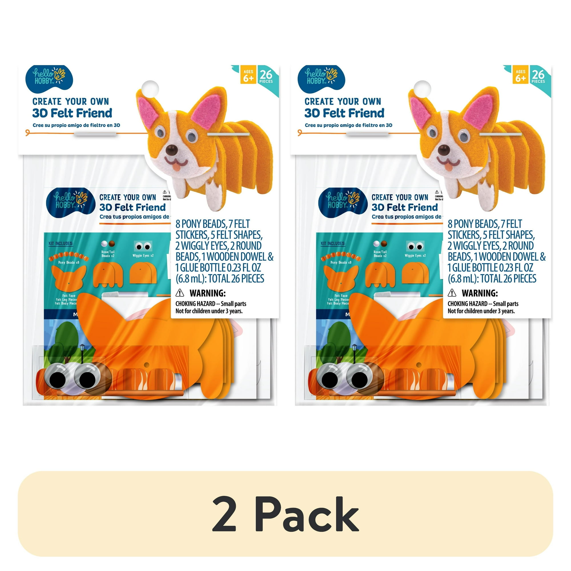 (2 pack) Hello Hobby Felt Friend Create Your Own 3D Corgi Craft Kit for Children