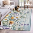 thumbnail image 5 of Area Rug 48×72in, Summer Daisy Lavender Floor Carpet Living Room Rug, Eucalyptus Leaves on Wood Non-Slip Welcome Mat Indoor Rugs for Bedroom Dining Room, 5 of 9