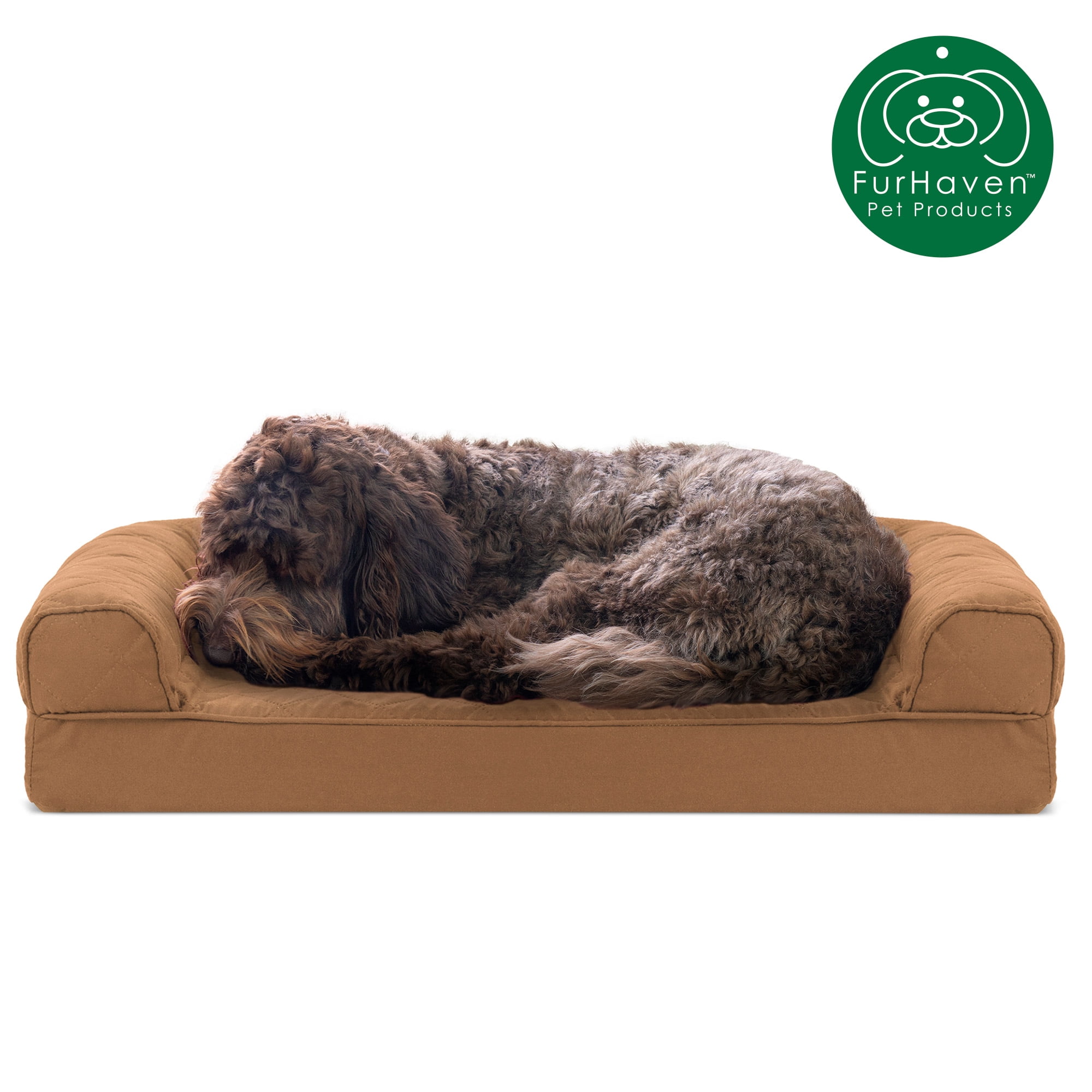 FurHaven Cooling Gel Quilted Sofa Pet Bed for Dogs & Cats, Toasted