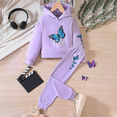 

Hbdhejl Outfit Set For Girls Boys Toddler Long Sleeve Print Tops Pants Hoody 2Pcs Outfits Fall Clothes Set For Children Clothes Purple 3-4 Years