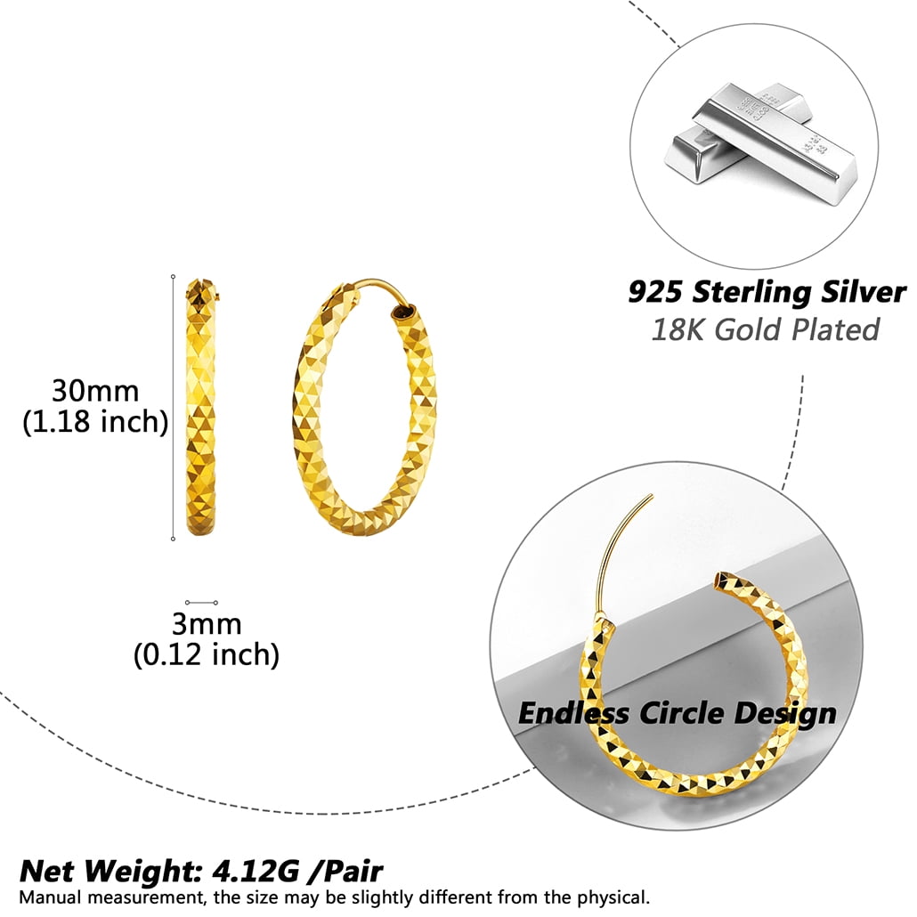 Silvora Golden Small Hoop Earrings for Women 30mm Sterling Silver Hypoallergenic Ear Hoops Jewelry Gift