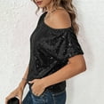 thumbnail image 5 of Ounisa Sparkly Tops for Women Bell Sleeve Off Shoulder Top Sequin Concert Outfits, 5 of 9