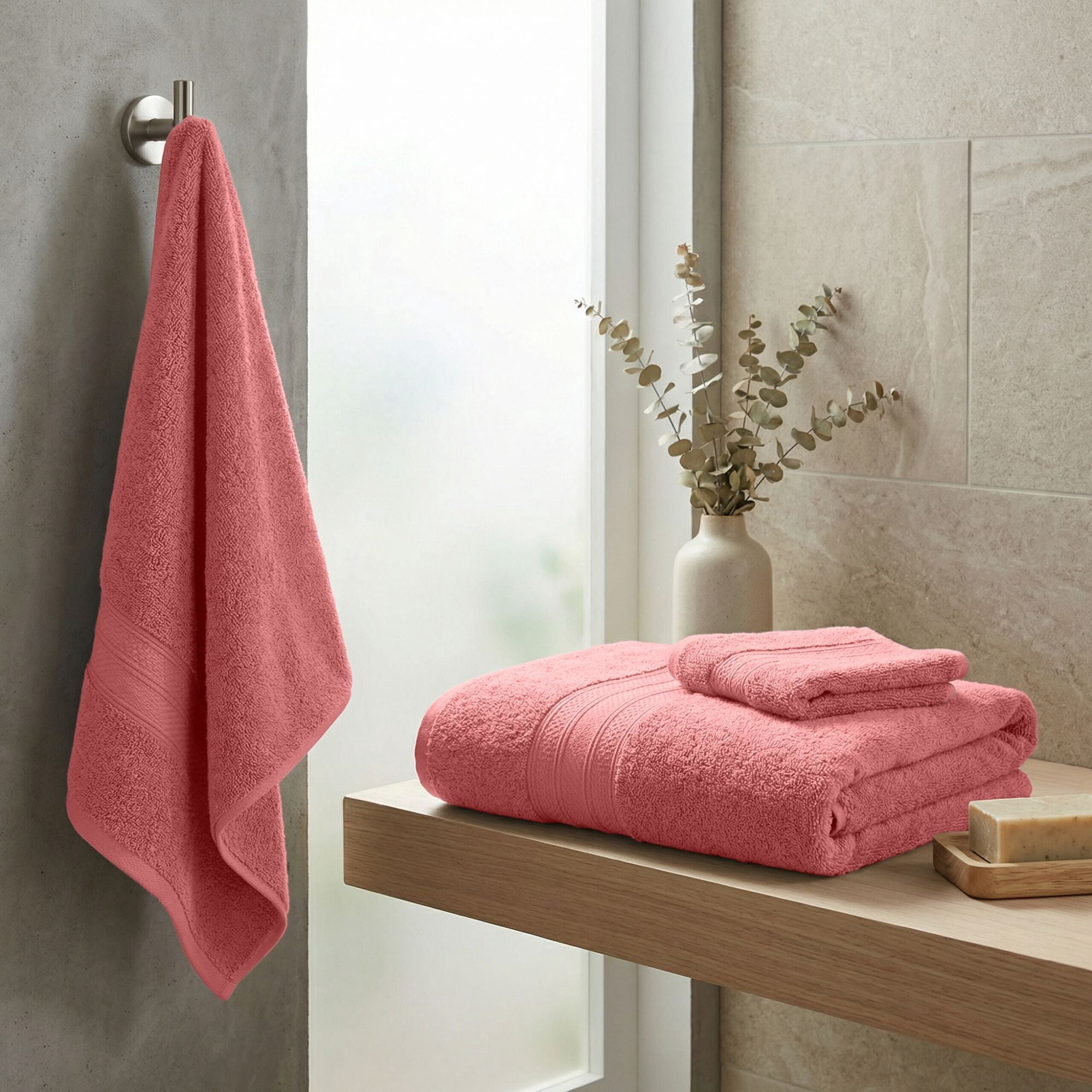 Superior Atlas Heavyweight Plush 3 Piece Cotton Towel Set, Blush