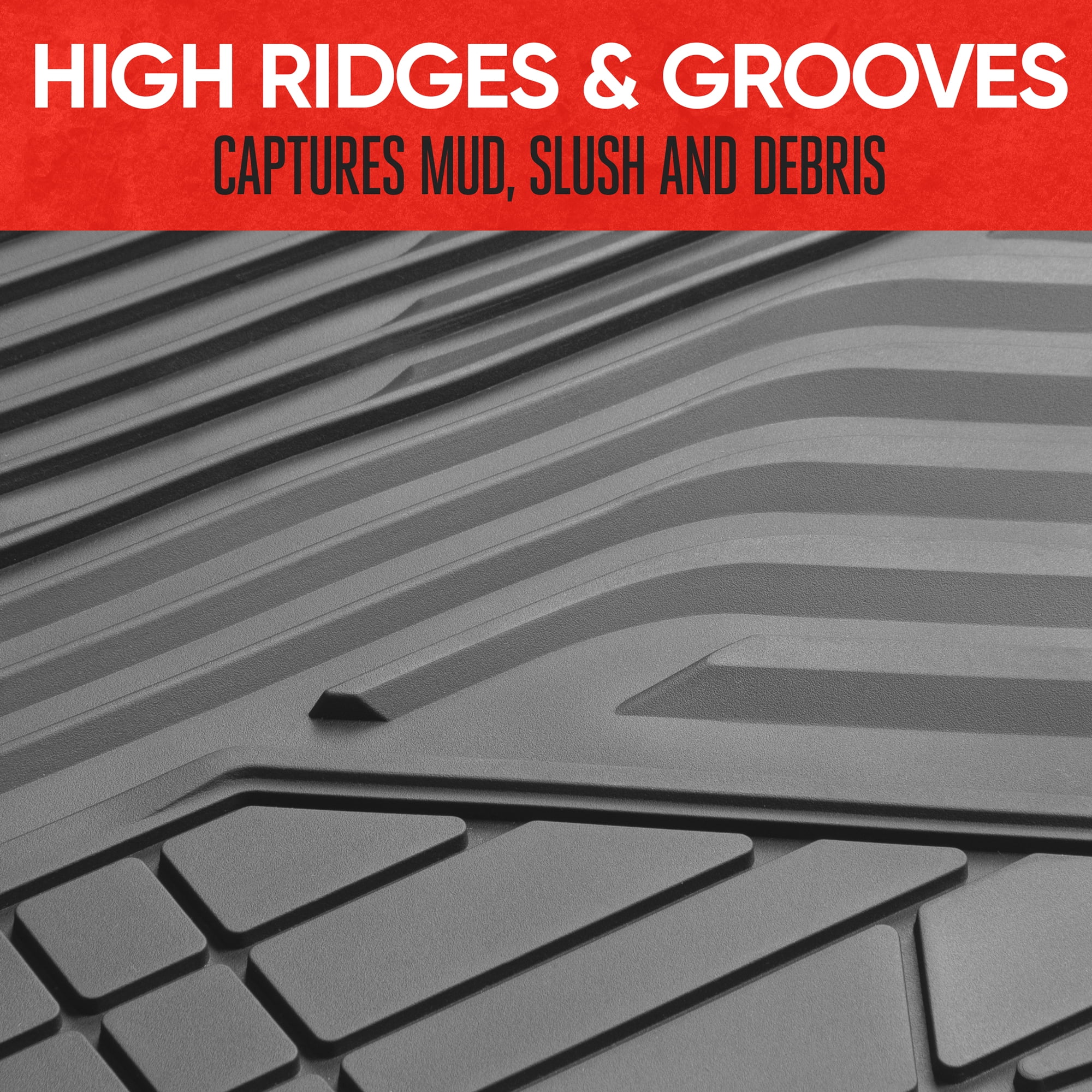 Motor Trend Floor Mats for Car, Truck, SUV - Raised Ridge Heavy Duty All Weather Car Floor Mats for Auto, Total Protection, Gray