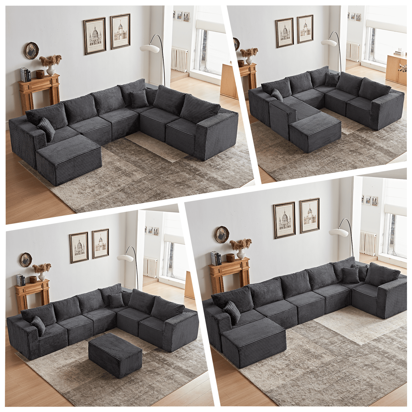 Cozylore 128.3" Oversized Modular Sectional Sofa 7 Seater U Shaped Upholstered Couches Cloud Couch with Deep Seat for Living Room, No Assembly Required, Gray
