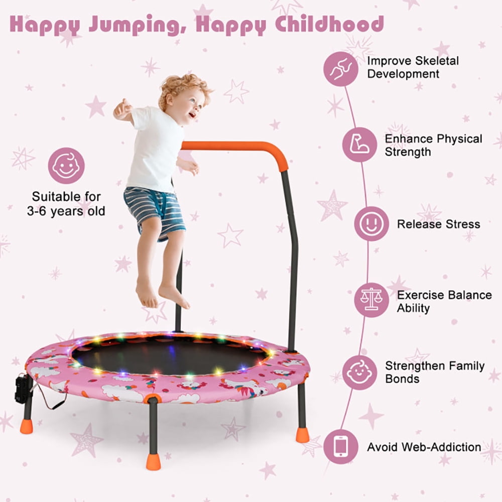 Aimee Lii 36 Inch Mini Trampoline with Colorful LED Lights and Bluetooth Speaker, Kids Trampoline Outdoor, Exercise Trampoline for Backyards-Pink