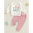 thumbnail image 2 of SUNSIOM Baby Girl Fall Clothes Floral Embroidered Long Sleeve Ruffled Sweatshirt Drawstring Pocket Long Pants Winter Outfit, 2 of 7