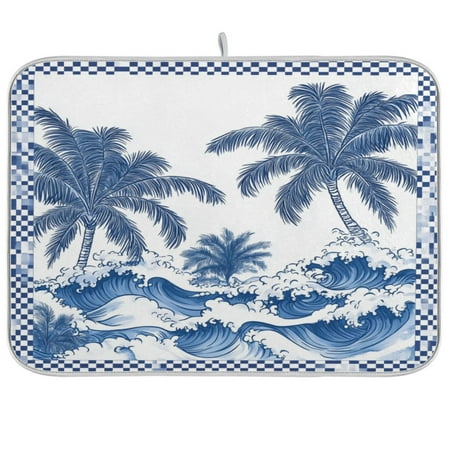 

Kitchen Drying Mat 18x24In Drying Dish Mat Dish Drying Mats Kitchen Countertop Multi-Function Drain Drying Mat Kitchen Table Beautiful Blue Coconut Tree