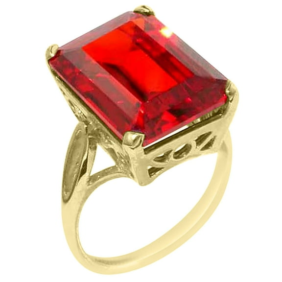 LBG Solid 14K Yellow Gold Large 16x12mm Octagon cut Orange Cubic Zirconia CZ Ring - Size 10 - Sizes 5 to 12