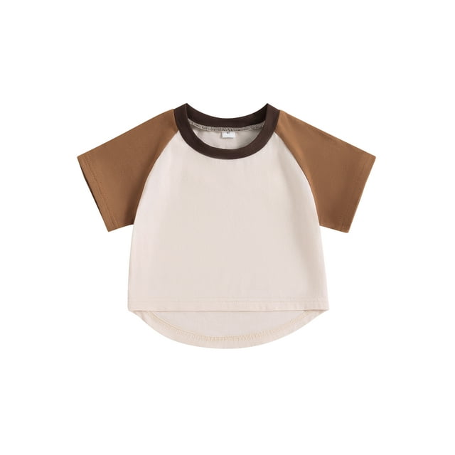 Kmbangi T-shirt Garçon Bébé Couleur Contrastée Manches Courtes Col Rond Hauts d'Été Décontractés Quotidiens 0-3 Ans