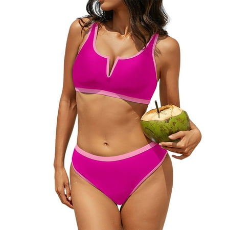 Divhosrg High Waisted Bikini Sets for Women Cheeky  Bikini Sets for Women  Womens Bathing Suits Tummy Control Plus Size  Womens Swimwear Plus Size  Hot Pink Swim Suits for Women 2025 Two Piece M