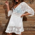 thumbnail image 2 of SSKFHGI White One-Size European And American New V-Neck Lace Embroidery Sun Protection Clothing Sexy Bikini Swimsuit Beach Coverup Female, 2 of 8