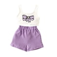 thumbnail image 3 of CUZIBR Child Summer Girls Outfit Sets 2 Piece O-Neck Cute Sleeveless Tops And Shorts Casual Playwear Breathable Toddler Kids Clothing Sets,Purple,9-10 Years, 3 of 5