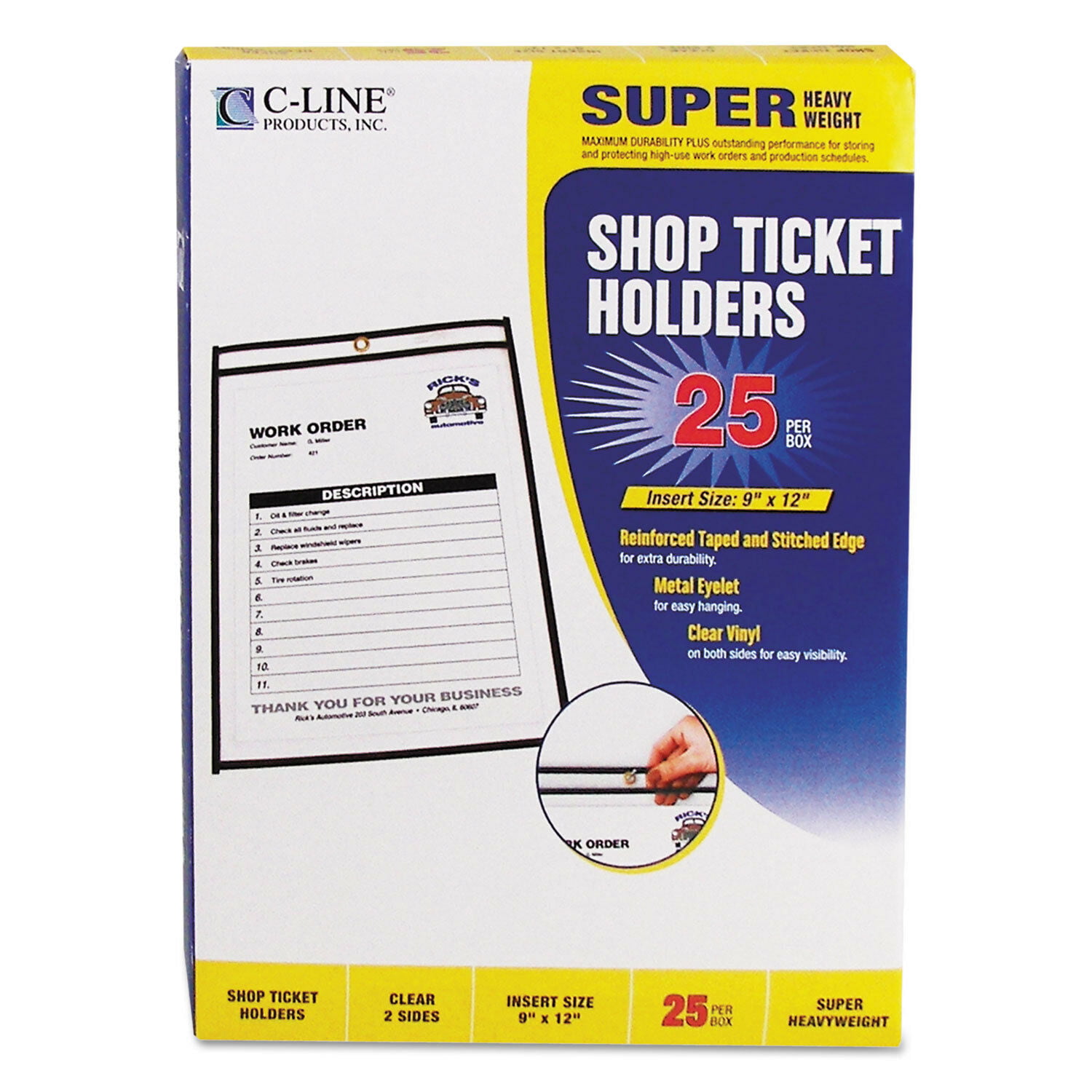 75 9 x 12 C-Line 46912 Shop Ticket Holders 25/BX 75 C-LINE PRODUCTS INC. Both Sides Clear Stitched