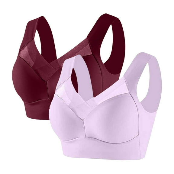 Qingpeng 2PC Wireless Bra for Women No Underwire Seamless Comfortable Breathable Sports Bras for Women High Impact Support Plus Size Workout Bra