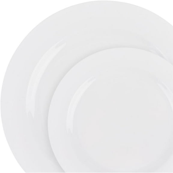Combo Set 7" Dessert Plates and 10" inch Round White Plastic Plates, Disposable China Like Party Plate, Heavy Duty Dinner Charger Plate, Salad, Wedding, Tableware, Tablesetting, Catering (18)