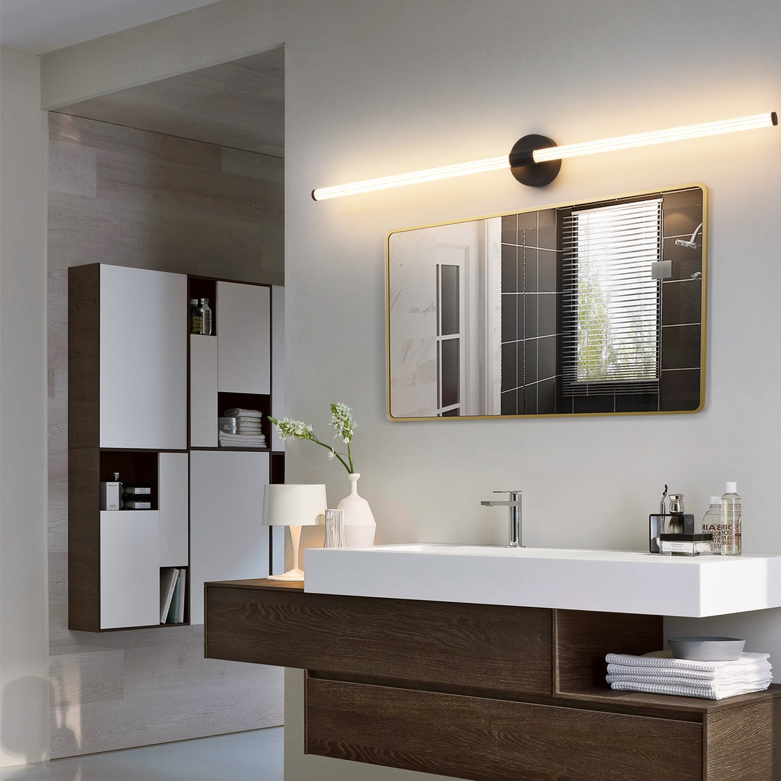 Deyidn 48.9 inch Black Modern Wall Sconce, Dimmable LED Light Bar for Mirror, Dresser, or Vanity