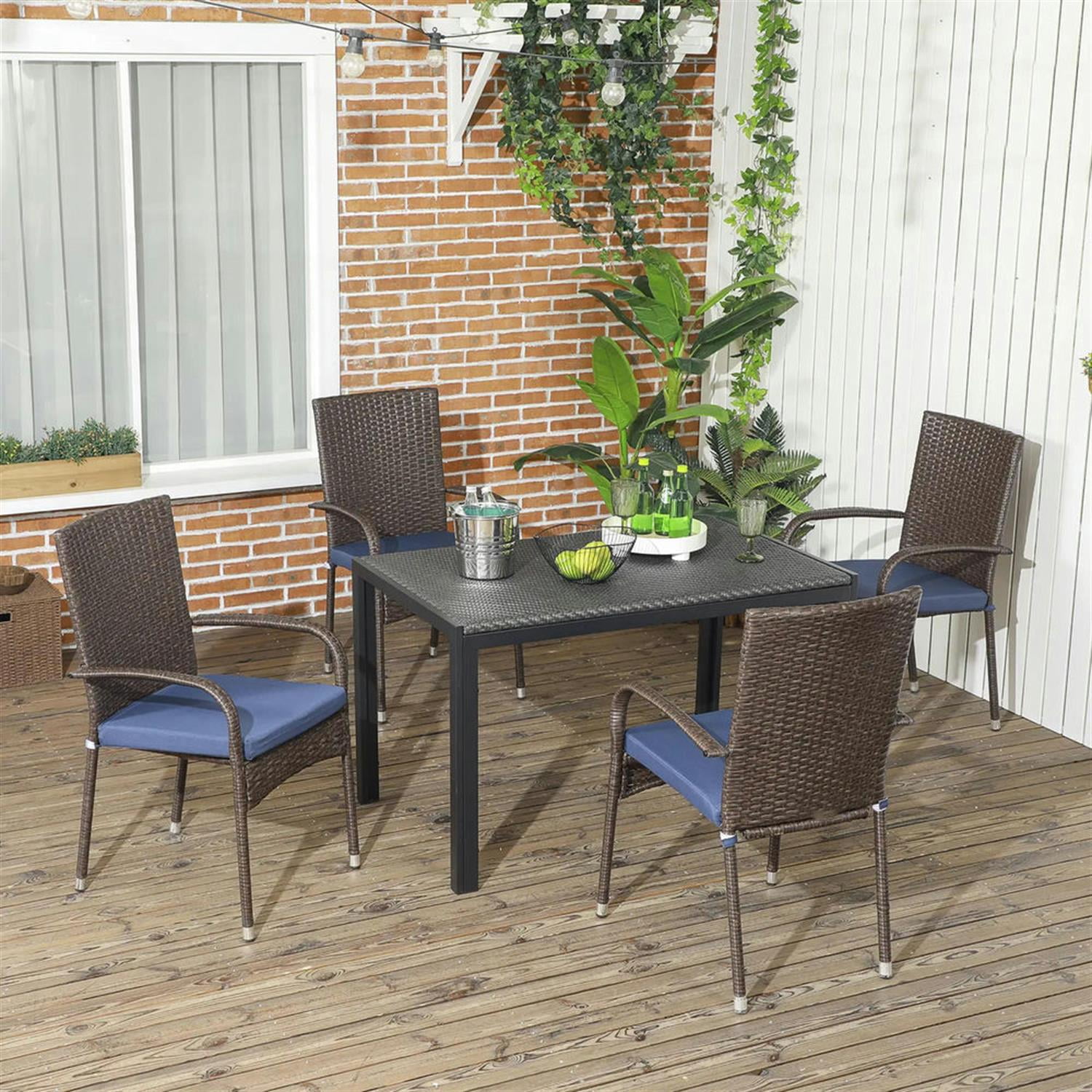 Demi Bonn Outdoor Dining Chairs Set of 4 with Armrests & Backrest, Stackable PE Rattan Patio Dining Room Chairs with Cushion for Garden, Backyard, Lawn, Brown