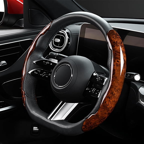 Universal 15 Inch Wood Grain Steering Wheel Cover, Anti-Slip Rubber Interior, Ergonomic Segmented Grip Cover for Cars, Trucks, SUV