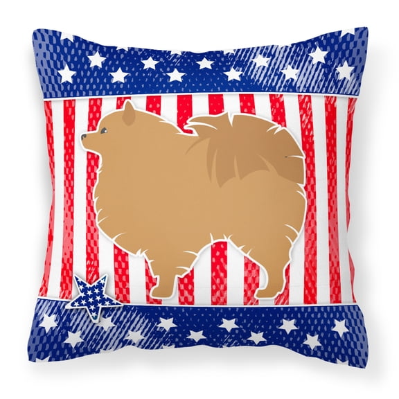 Caroline's Treasures BB3342PW1414 USA Patriotic Pomeranian Fabric Decorative Pillow , 14Hx14W, multicolor