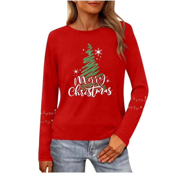 Merry Christmas Sweatshirts For Women Holiday Long Sleeve Shirts Letter Print Crewneck Pullover Oversized Tops