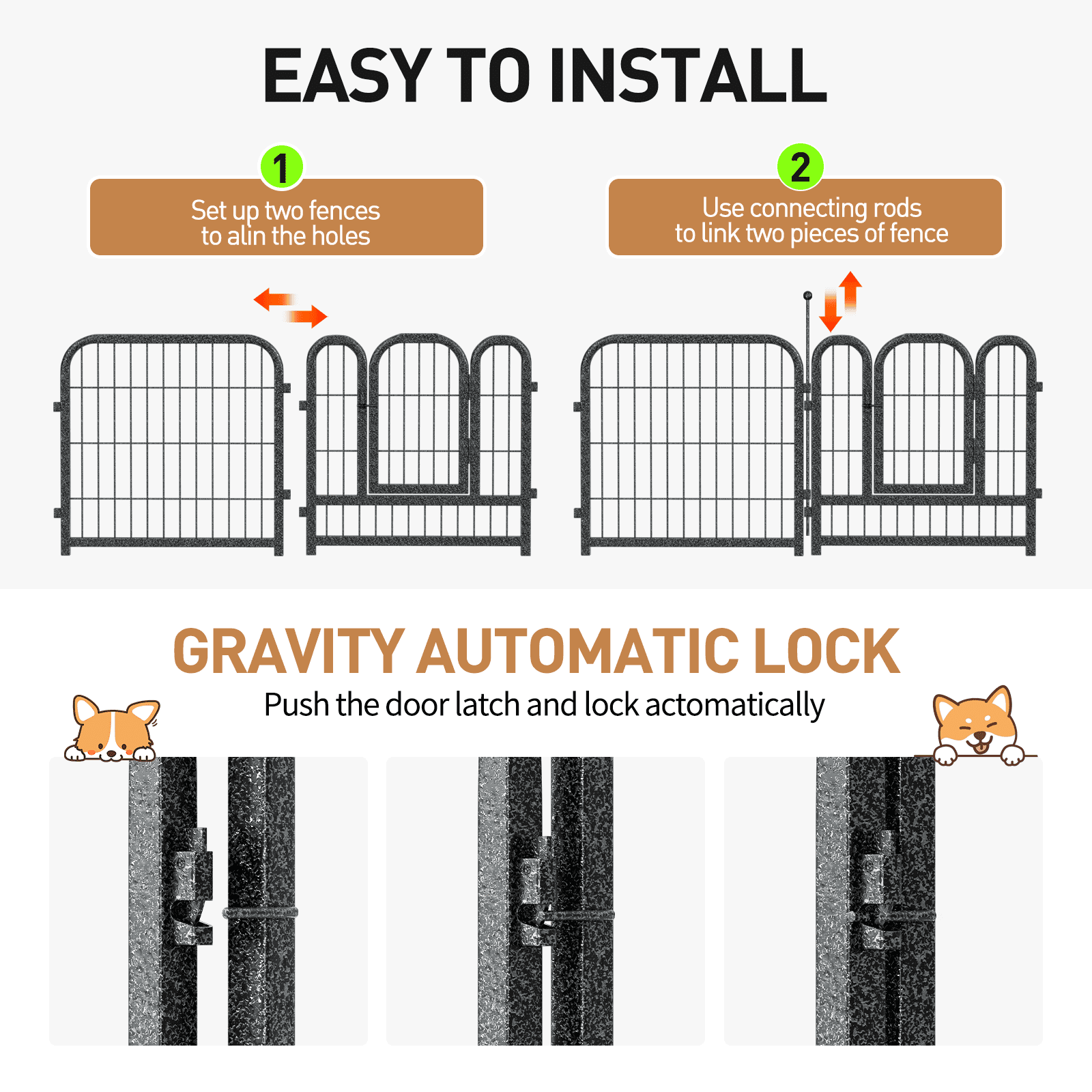 Petorldog 40" Metal Dog Playpen, 16 Panels, Portable Fence for Small/Medium Dogs - Indoor/Outdoor Use (Black-Silver)