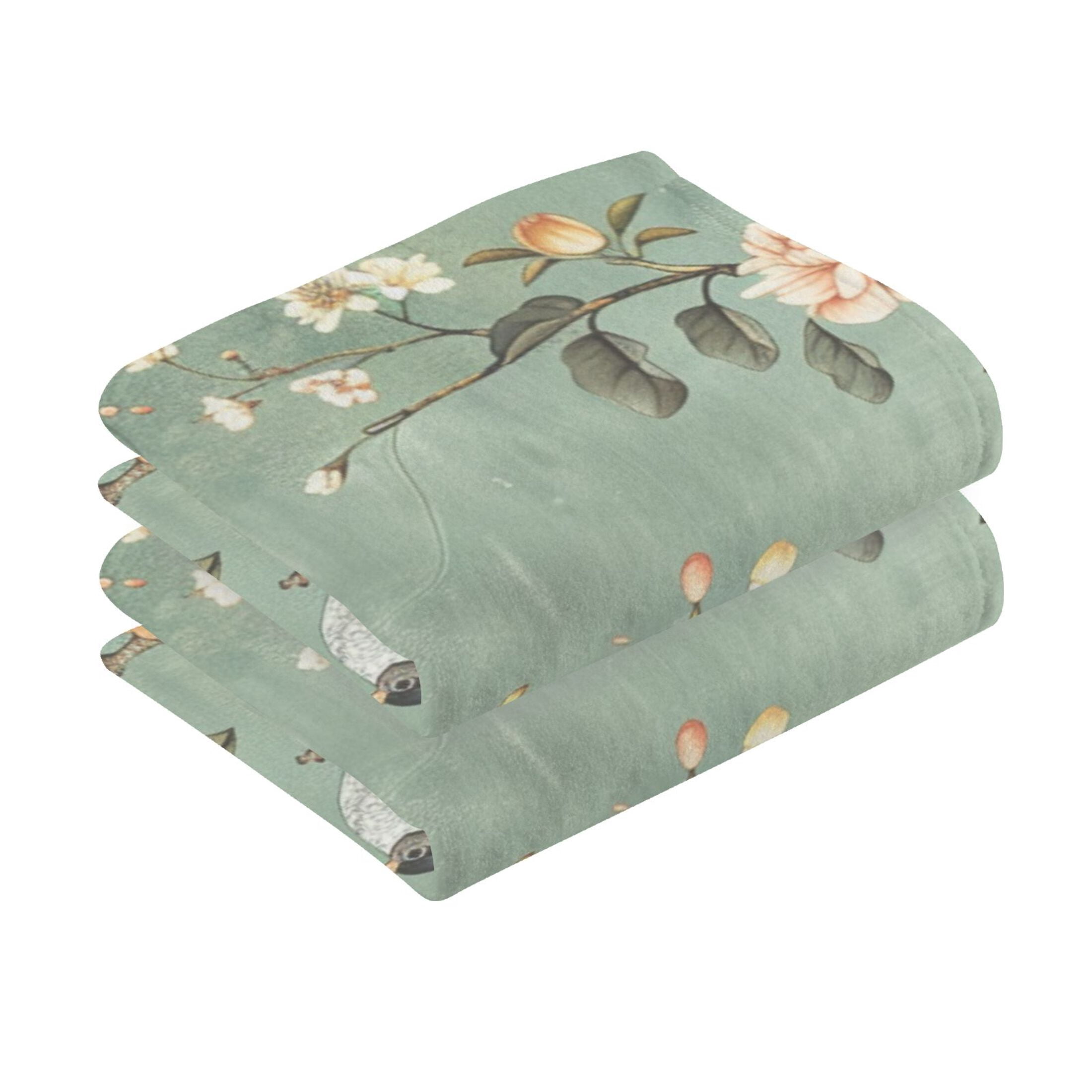 Vintage Chinese Bird and Flower Hand Towel Set 2 Pcs Cotton Absorbent Soft Face Towels 400 GMS Bath Towels for Bathroom Kitchen Shower Hotel Decor 16"x28"