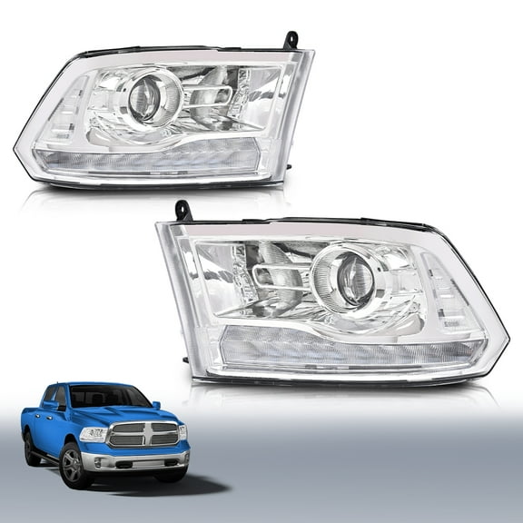 Pair Clear Lens LED DRL Headlight w/ Bulb Harness Fit for Dodge Ram 1500 2500 2013-2018